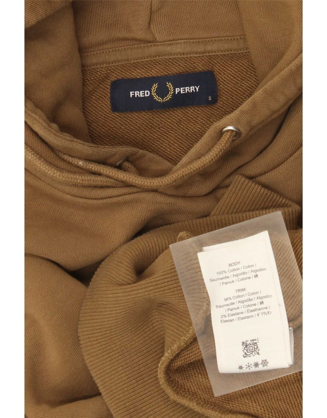 Fred Perry moletom feminino com capuz pequeno algodão bege