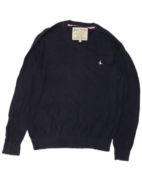 Suéter masculino Jack Wills com decote em V XL azul marinho algodão