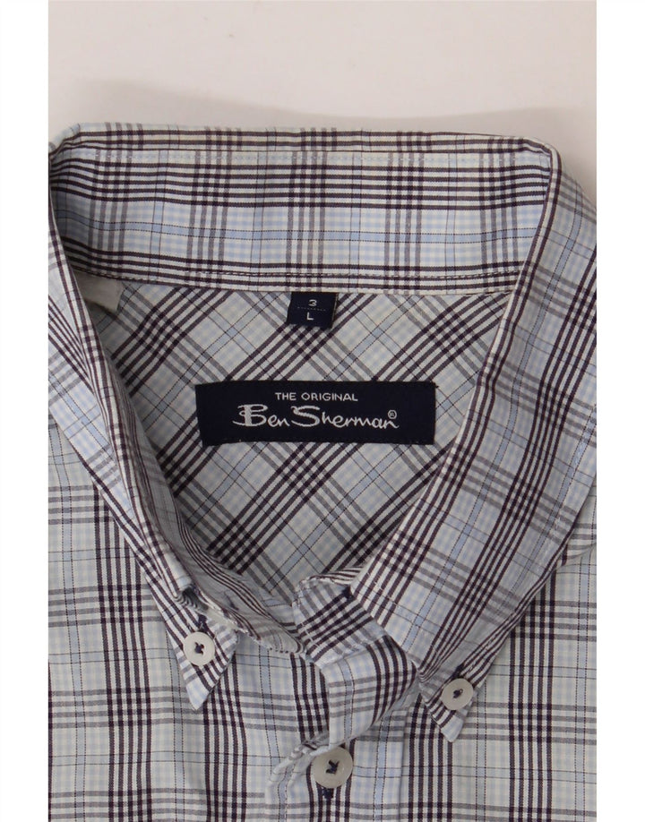 Camisa masculina de manga curta BEN SHERMAN grande xadrez azul