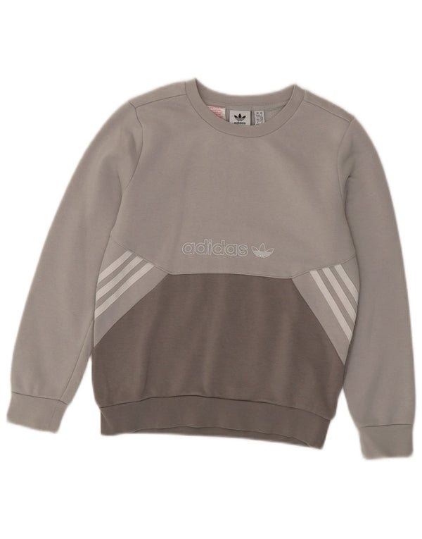 ADIDAS Meninos Graphic Sweatshirt Jumper 9-10 Anos Cinza Colorblock Algodão