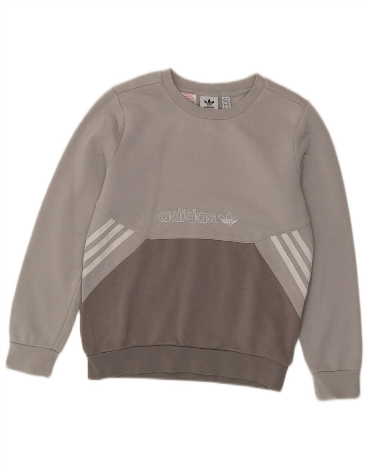 ADIDAS Meninos Graphic Sweatshirt Jumper 9-10 Anos Cinza Colorblock Algodão