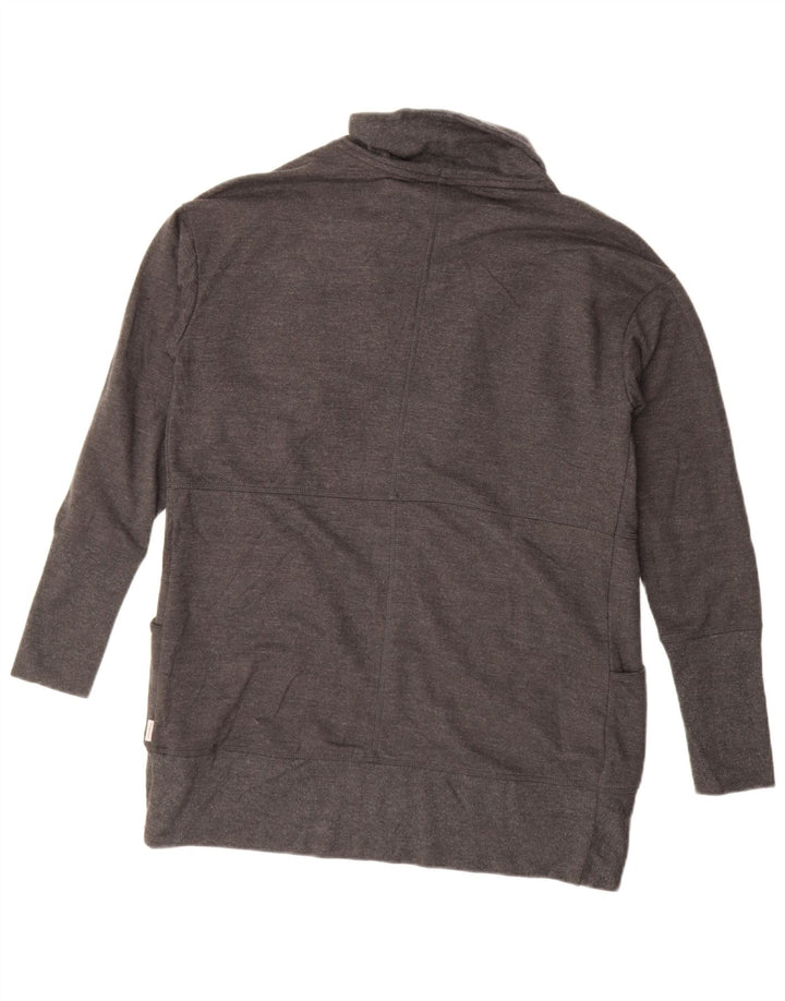 Suéter cardigã aberto grande Eddie Bauer feminino Reino Unido 10 algodão cinza pequeno