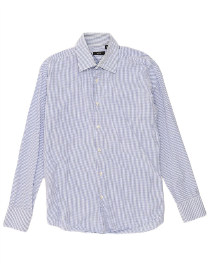 Camisa masculina Hugo Boss tamanho 40 15 3/4 médio azul guingão