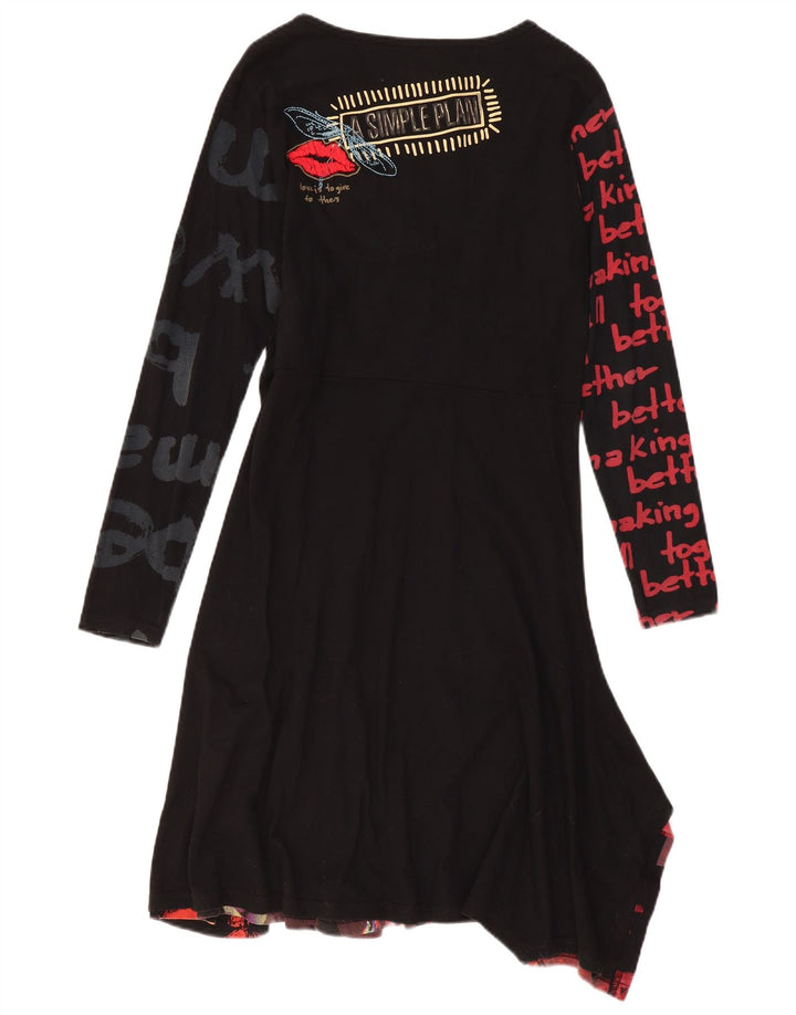 Vestido feminino gráfico assimétrico Desigual Reino Unido 18 XL preto patchwork