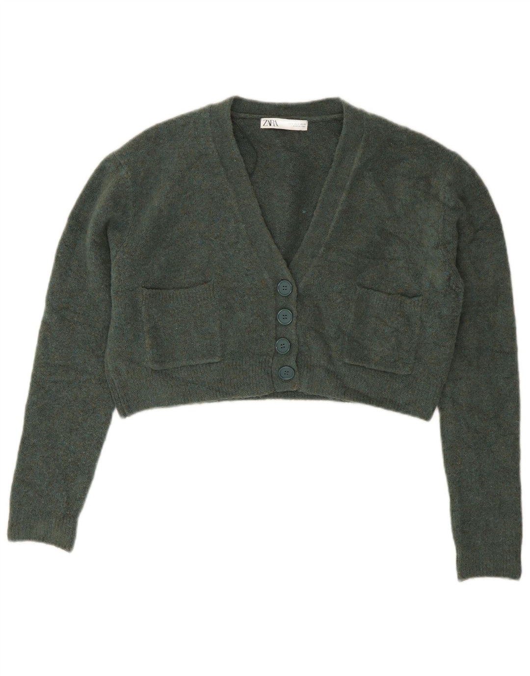 Zara Suéter Cardigan Feminino Crop Oversized Reino Unido 10 Pequeno Verde