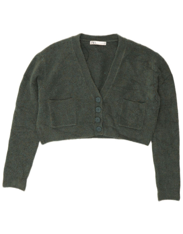 Zara Suéter Cardigan Feminino Crop Oversized Reino Unido 10 Pequeno Verde