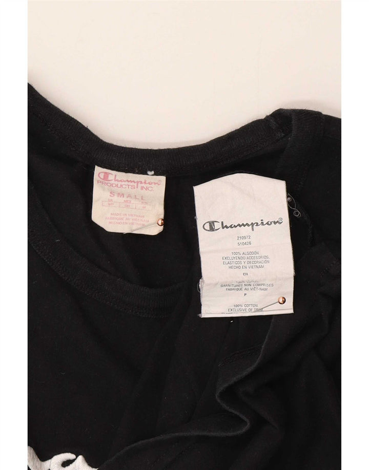Camiseta masculina gráfica Champion pequena de algodão preto