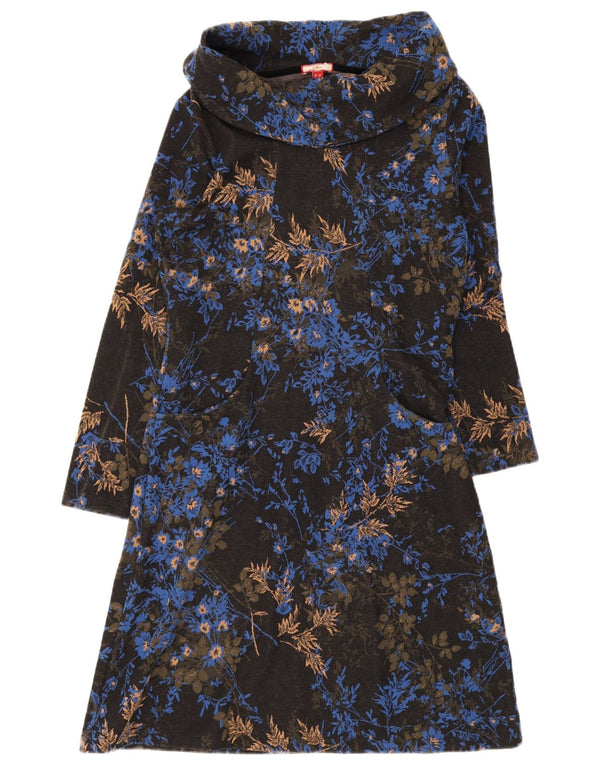 Vestido jumper feminino de manga comprida Joe Browns Reino Unido 12 algodão floral preto médio