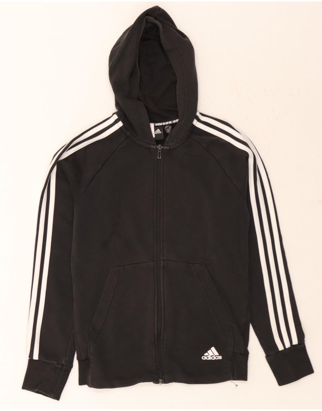 ADIDAS Boys Zip Hoodie Sweater 13-14 Years Black Cotton Vintage Adidas and Second-Hand Adidas from Messina Hembry 