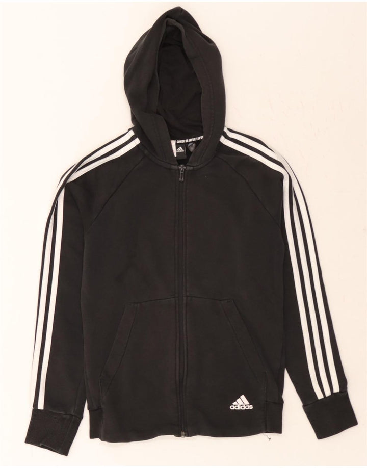 ADIDAS Boys Zip Hoodie Sweater 13-14 Years Black Cotton Vintage Adidas and Second-Hand Adidas from Messina Hembry 