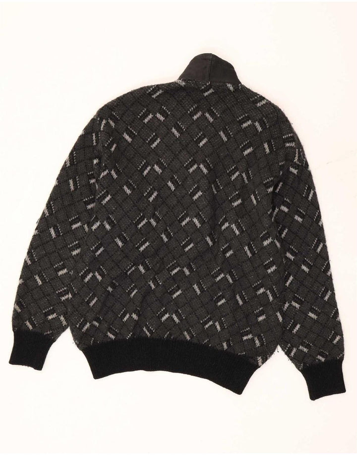 Suéter masculino Andrea Celli com decote em V, mohair geométrico cinza médio