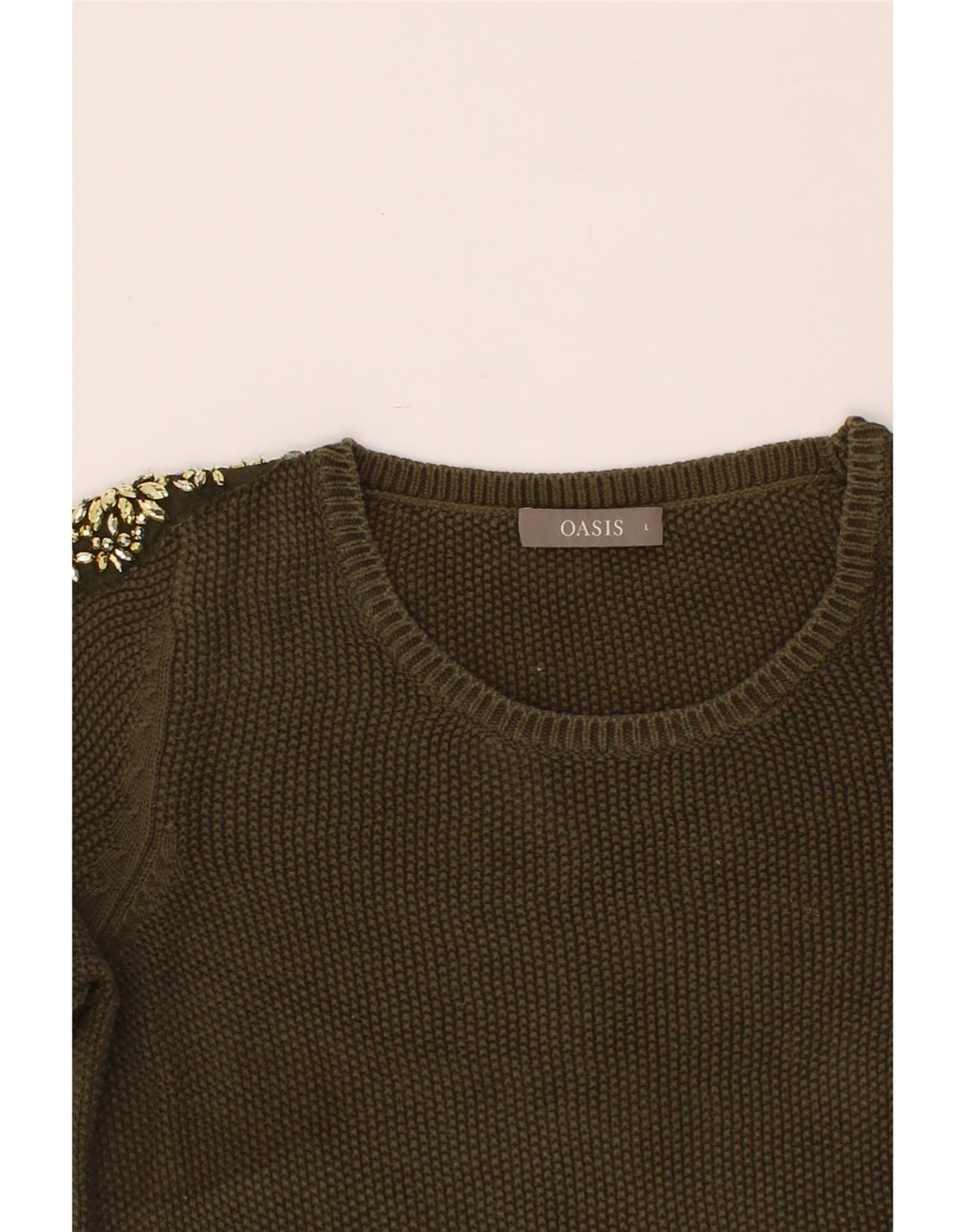 OASIS Womens Boat Neck Jumper Sweater UK 16 Large Green Cotton Vintage Oasis and Second-Hand Oasis from Messina Hembry 