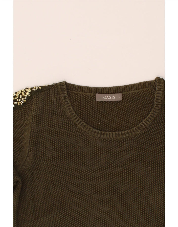 OASIS Womens Boat Neck Jumper Sweater UK 16 Large Green Cotton Vintage Oasis and Second-Hand Oasis from Messina Hembry 