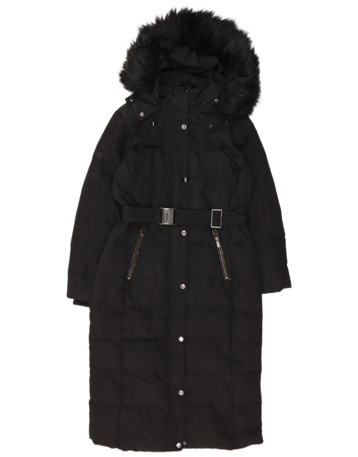 Casaco acolchoado grande com capuz feminino Phase Eight Reino Unido 12 médio preto