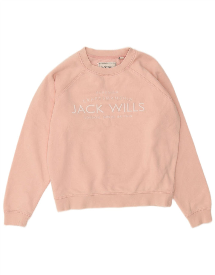 Jack Wills moletom feminino grande com estampa gráfica Reino Unido 6 pequeno rosa