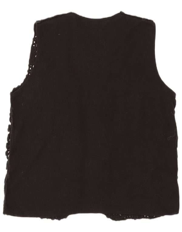 Cardigan feminino sem mangas vintage UK 18 XL preto floral