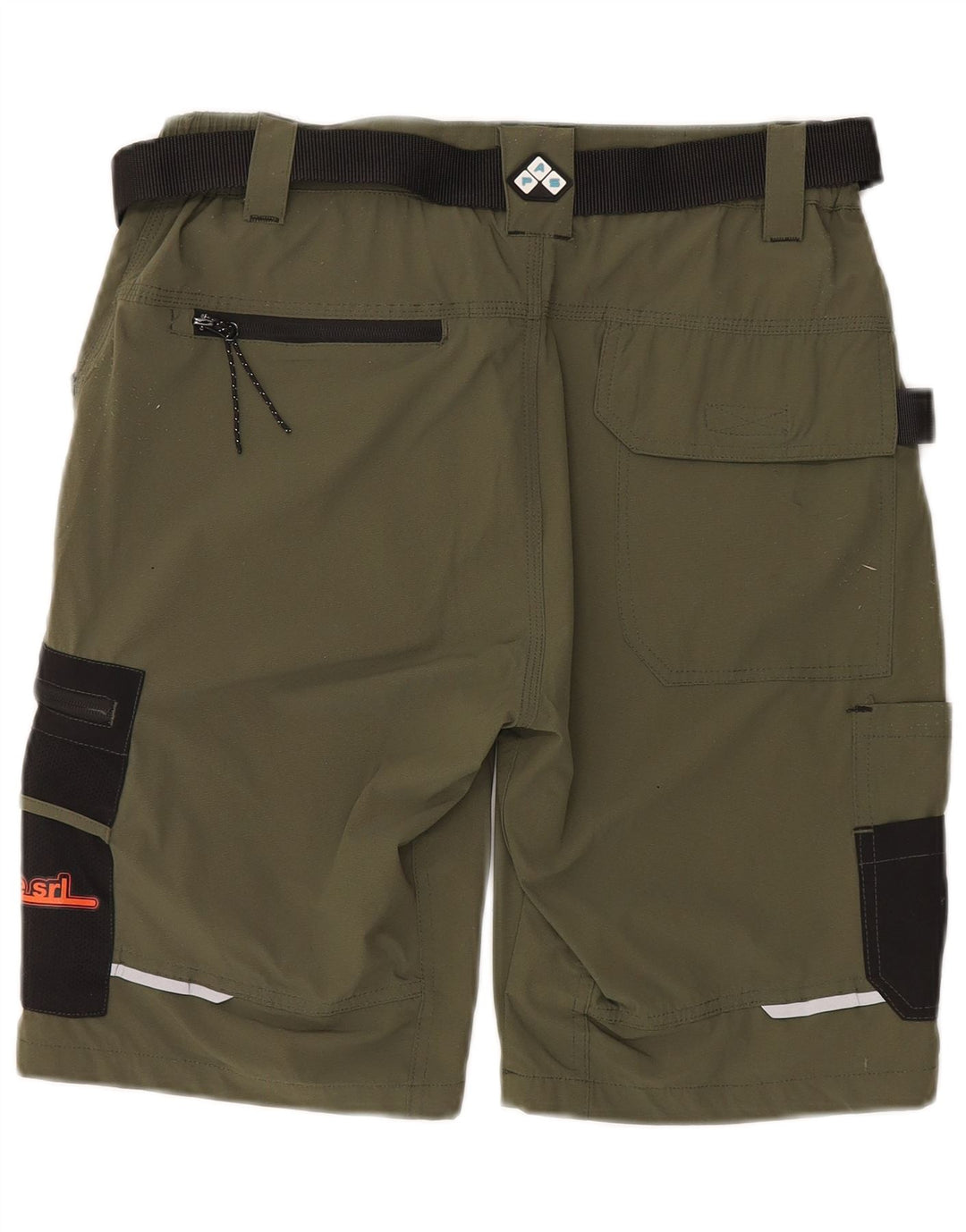 Shorts cargo masculino vintage gráfico grande W34 cáqui colorblock