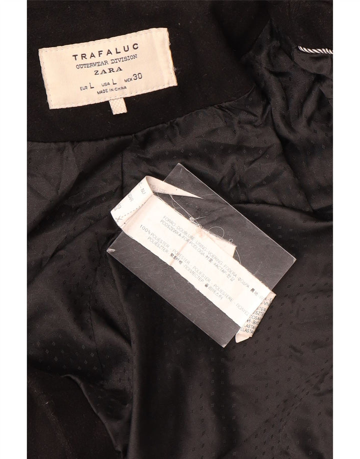 Casaco feminino Zara Trafaluc com peito duplo Reino Unido 14 grande poliéster preto