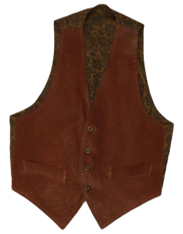 Colete vintage masculino de camurça pequeno marrom