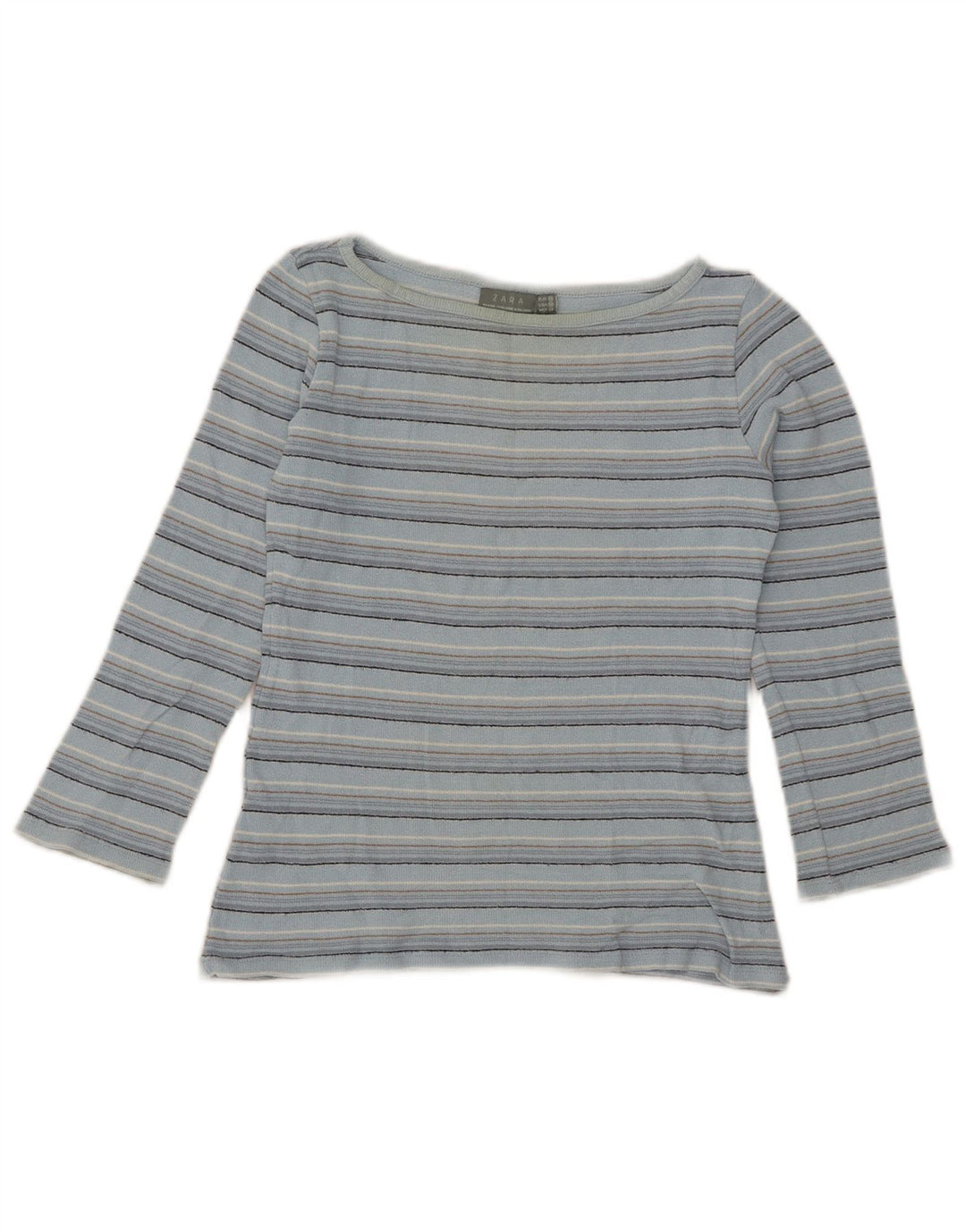 Zara Top curto feminino manga 3/4 Reino Unido 12 listrado azul médio