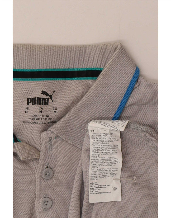 Camisa polo masculina Puma médio cinza listrado algodão