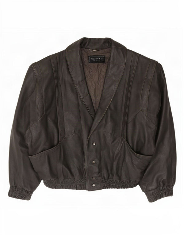 Jaqueta de couro masculina vintage folgada Reino Unido 38 cinza médio