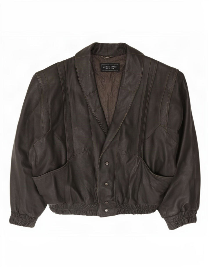 Jaqueta de couro masculina vintage folgada Reino Unido 38 cinza médio