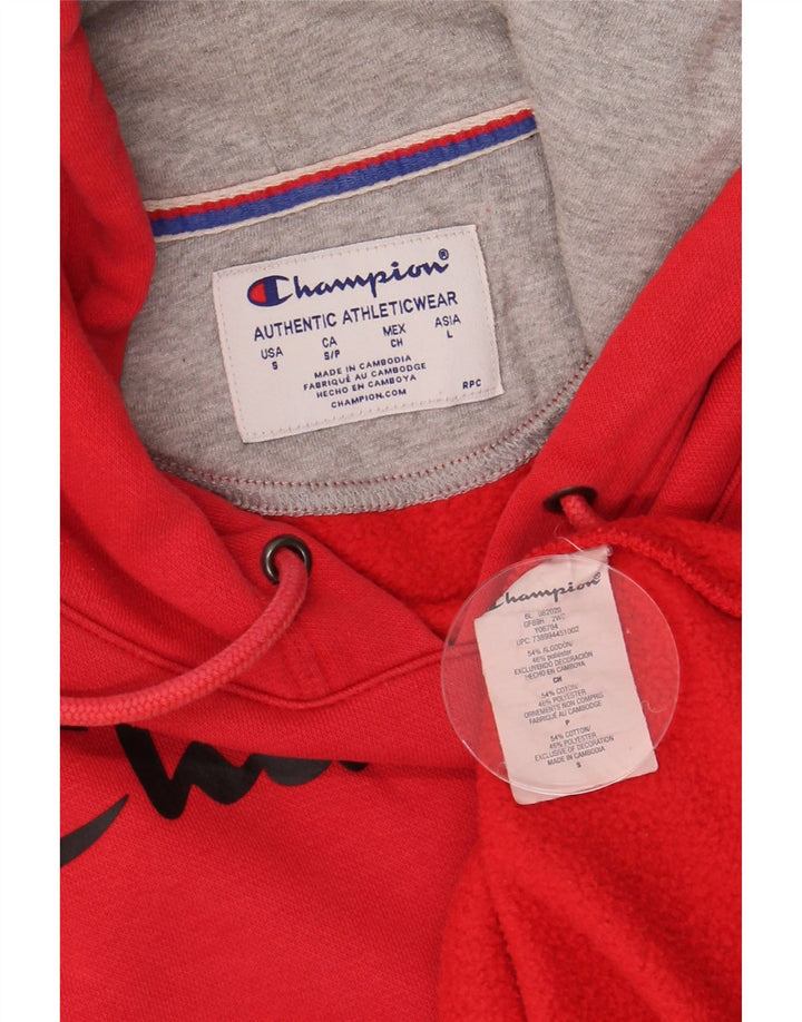 CHAMPION Mens Graphic Hoodie Jumper Small Red Cotton Vintage Champion and Second-Hand Champion from Messina Hembry 