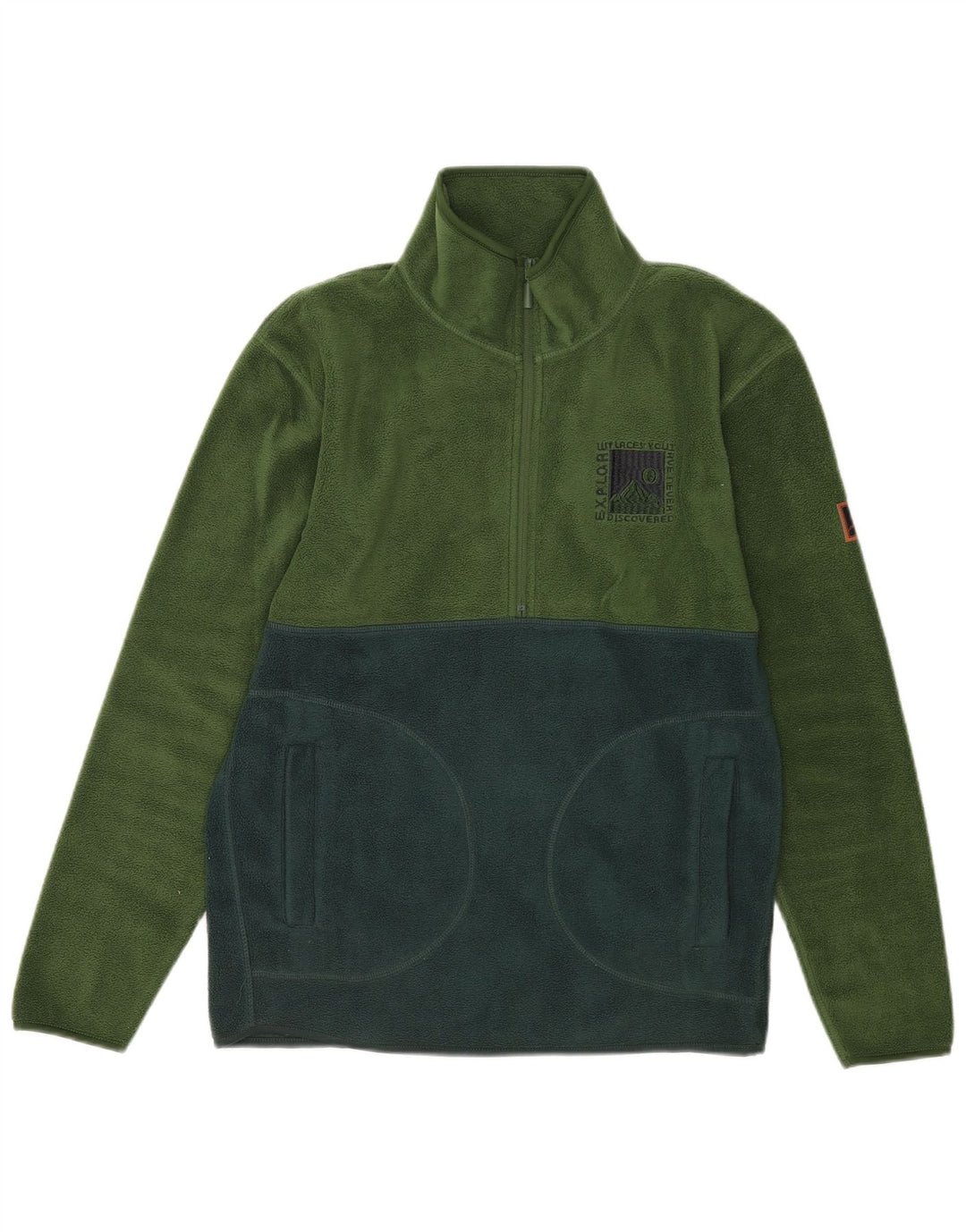 Jumper de lã masculino vintage com zíper e pescoço em poliéster verde médio Colourblock