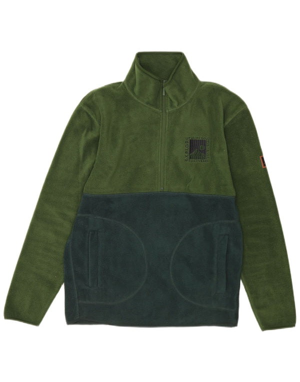 Jumper de lã masculino vintage com zíper e pescoço em poliéster verde médio Colourblock