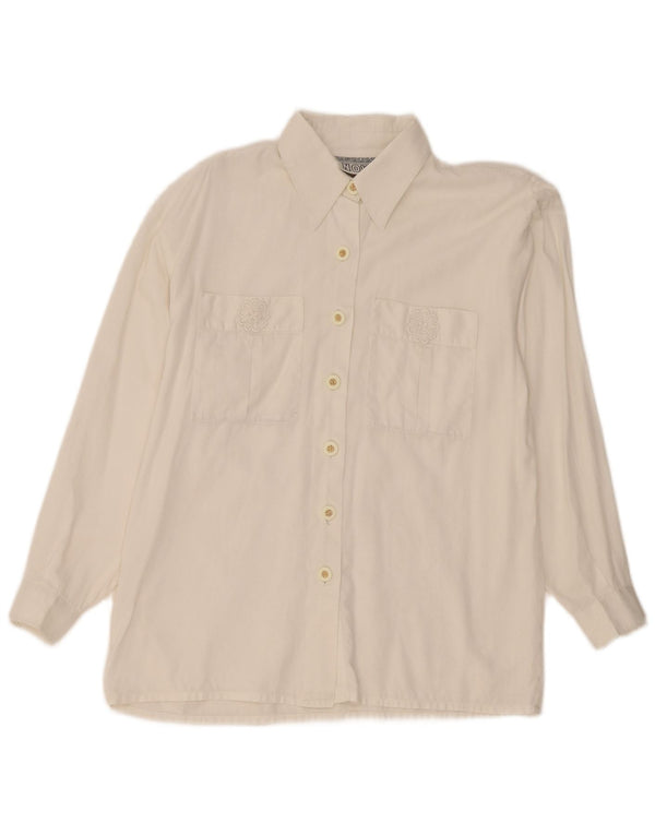 Camisa feminina Pancaldi & B UK 14 grande branca floral