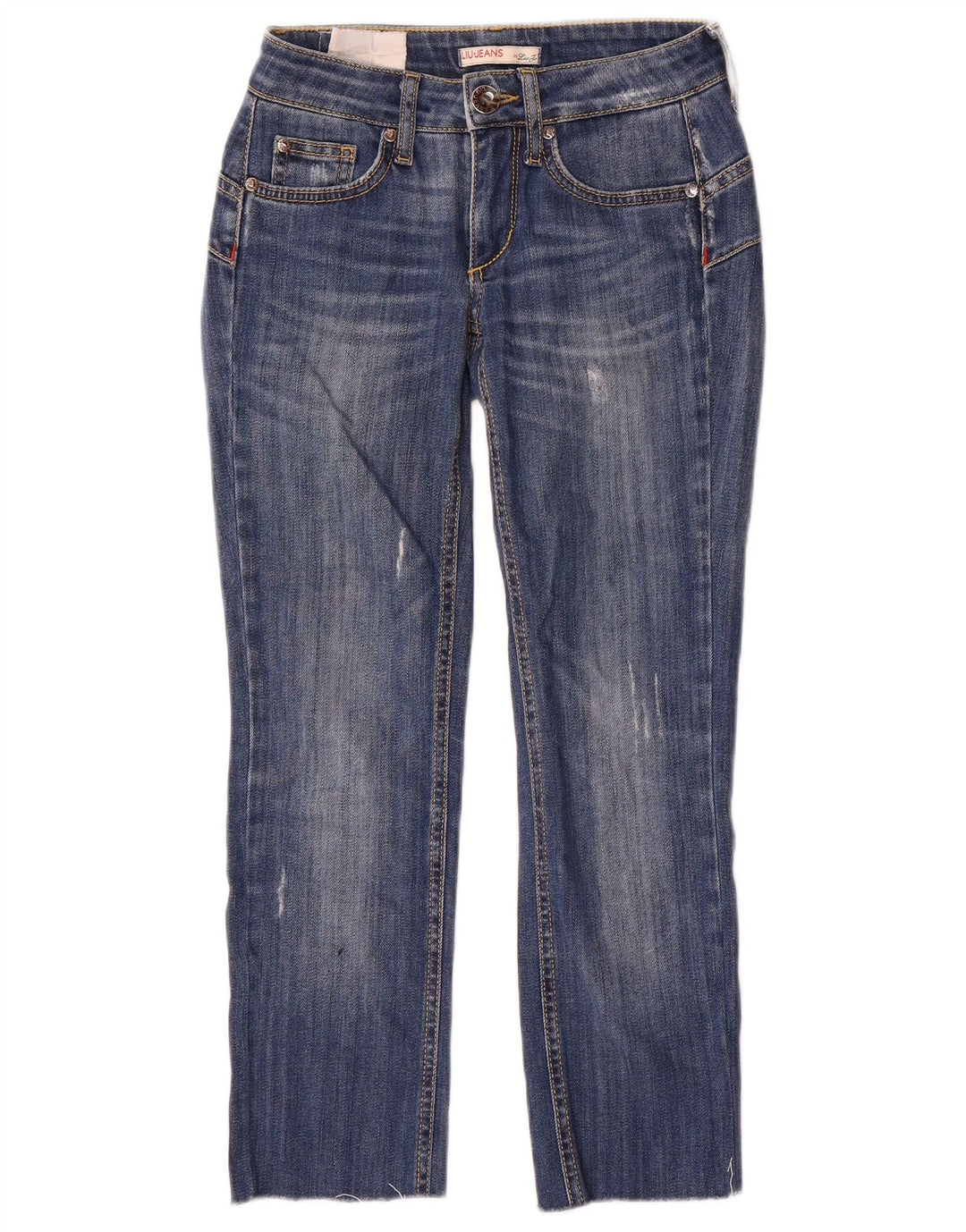 Liu Jo Jeans feminino cortado desgastado W24 L24 azul