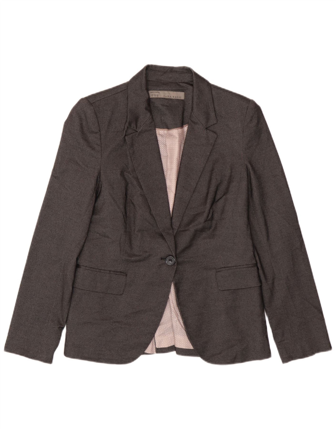 Jaqueta blazer feminina Zara com 1 botão Reino Unido 14 grande poliéster cinza