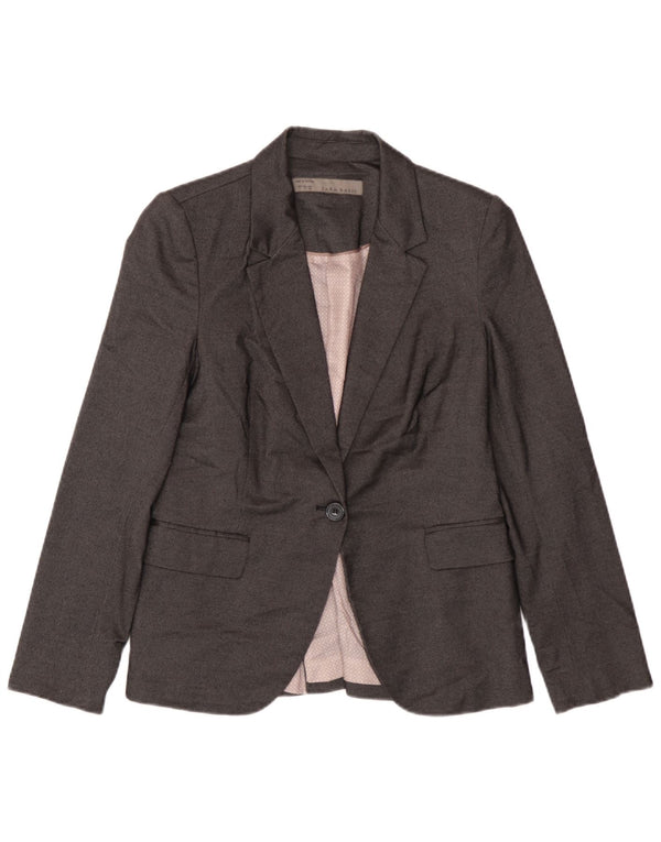 Jaqueta blazer feminina Zara com 1 botão Reino Unido 14 grande poliéster cinza