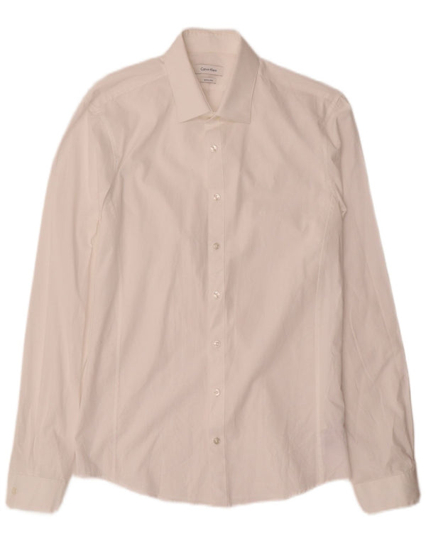 Camisa masculina Calvin Klein extra slim fit tamanho 39 15 1/2 algodão branco médio