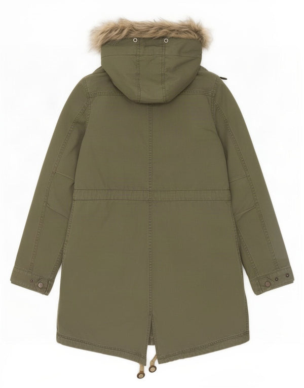 Fat Face Womens Hooded Parka Jacket UK 10 Small Khaki Cotton
