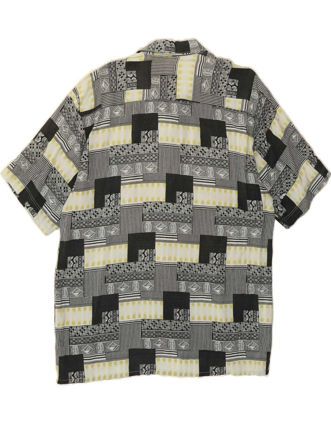 VINTAGE Mens Comfort Fit Short Sleeve Shirt Large Grey Patchwork Vintage Vintage and Second-Hand Vintage from Messina Hembry 