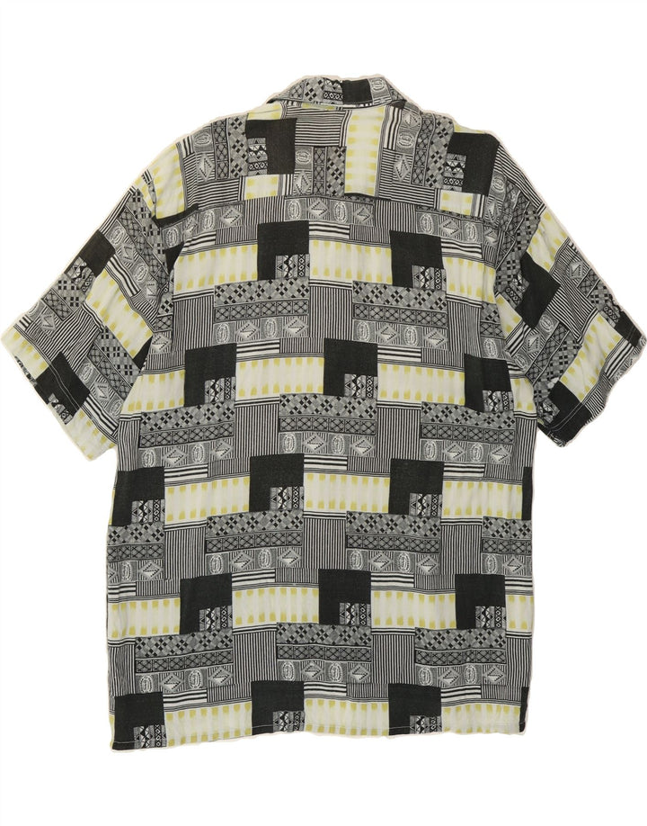 VINTAGE Mens Comfort Fit Short Sleeve Shirt Large Grey Patchwork Vintage Vintage and Second-Hand Vintage from Messina Hembry 