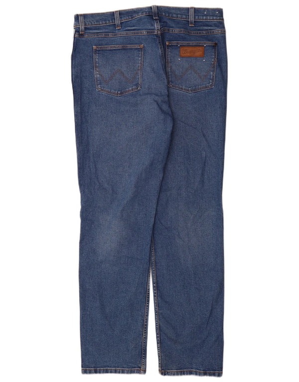 Wrangler Mens Greensboro Straight Jeans W35 L34 Azul Algodão