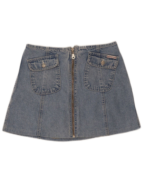 Mini saia jeans feminina vintage W27 algodão azul pequeno