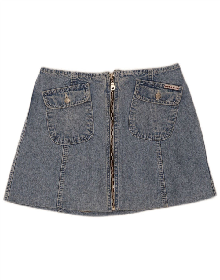 Mini saia jeans feminina vintage W27 algodão azul pequeno