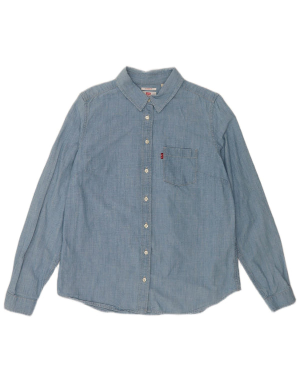 Camisa feminina Levi's Classic Fit UK 14 algodão azul médio