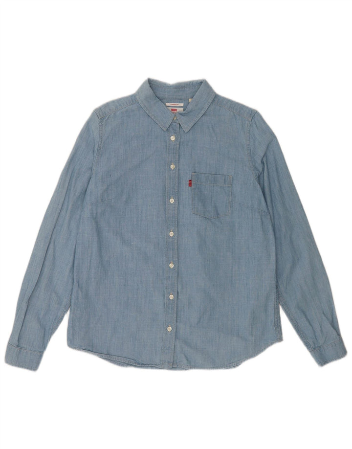 Camisa feminina Levi's Classic Fit UK 14 algodão azul médio