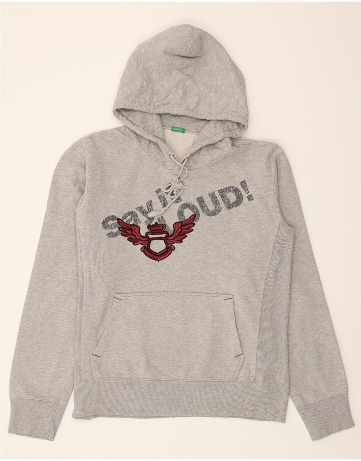 BENETTON Womens Graphic Hoodie Jumper UK 18 XL Grey Cotton Vintage Benetton and Second-Hand Benetton from Messina Hembry 