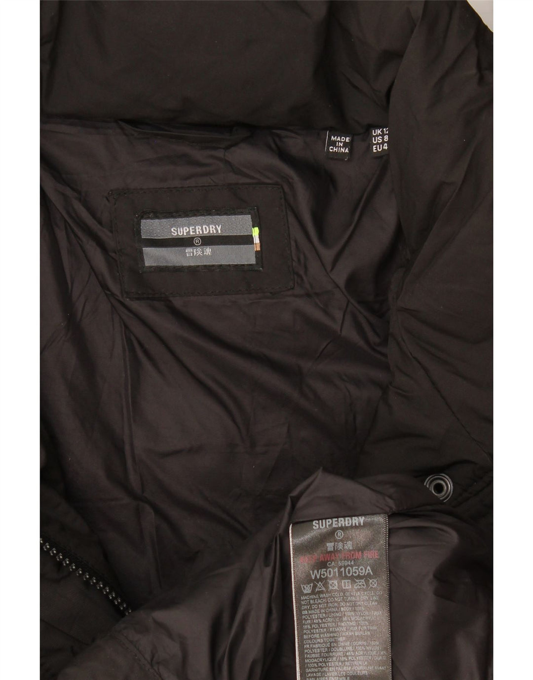 Jaqueta acolchoada feminina Superdry UK 12 poliéster preto médio