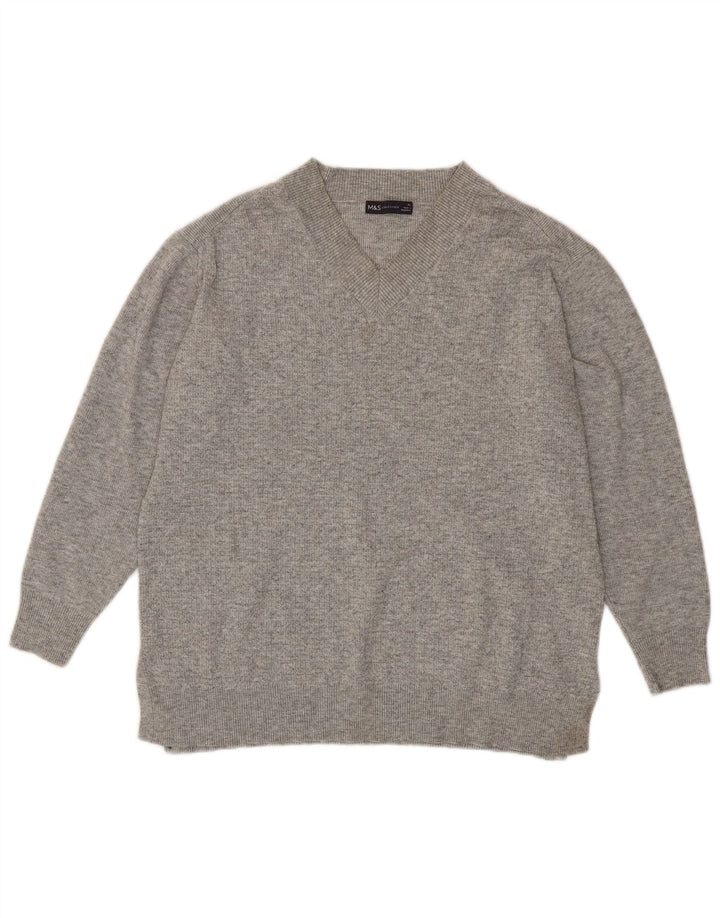 Suéter feminino Marks & Spencer com decote em V UK 18 XL cinza poliéster