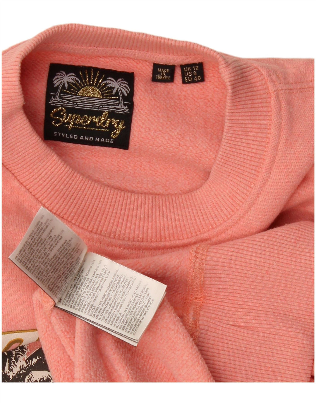Superdry feminino gráfico oversized moletom jumper UK 12 médio rosa