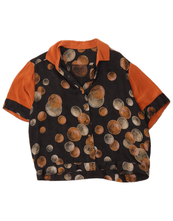 Blusa feminina vintage de manga curta UK 16 grande preta geométrica