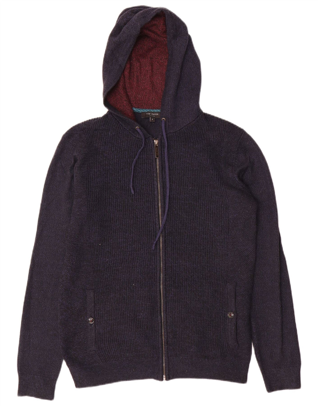 Suéter masculino Ted Baker com capuz e zíper completo tamanho 2 pequeno azul marinho