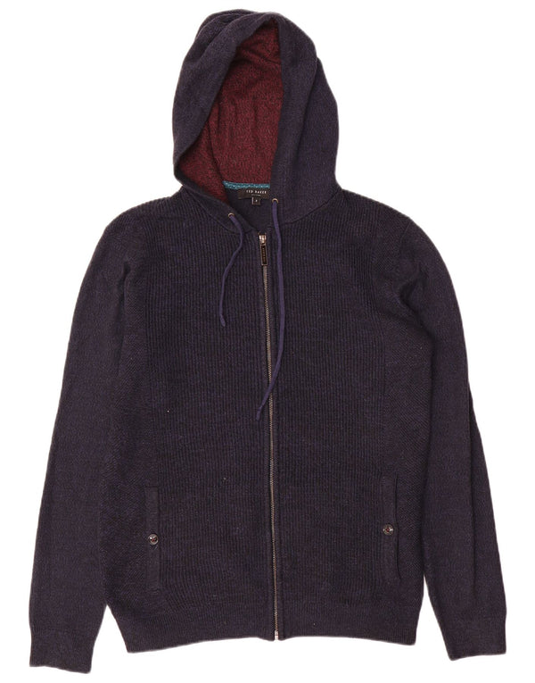 Suéter masculino Ted Baker com capuz e zíper completo tamanho 2 pequeno azul marinho